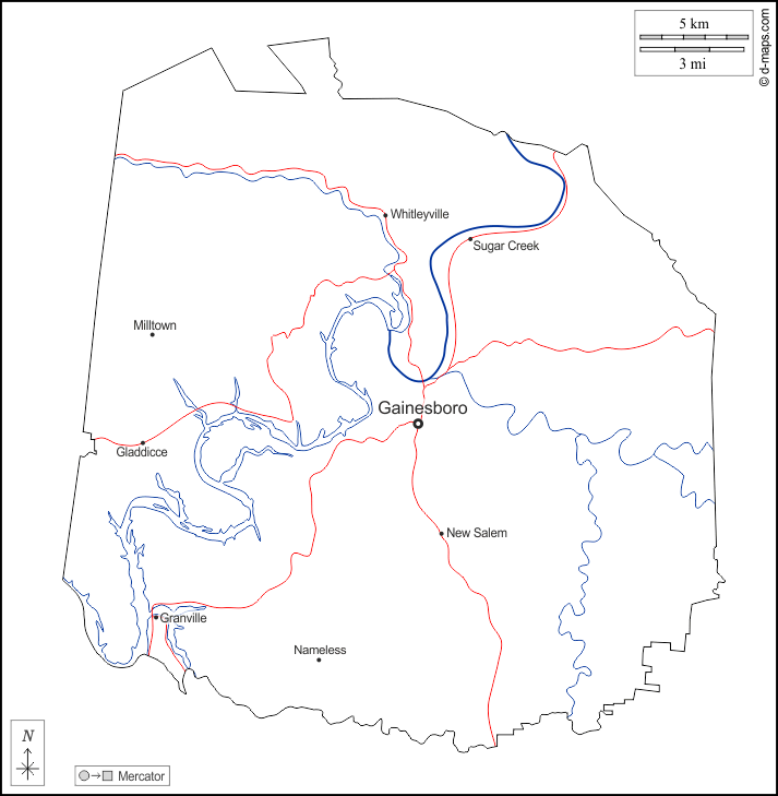 Contea di Jackson : d-maps.com: mappa gratuita, mappa muta gratuita, cartina muta gratuita : contorni, idrografia, principali città, strade, nomi, bianco