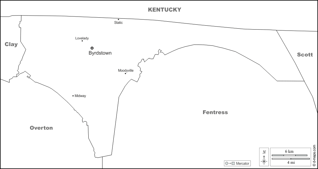 Contea di Pickett : d-maps.com: mappa gratuita, mappa muta gratuita, cartina muta gratuita : frontiere, principali città, nomi, bianco