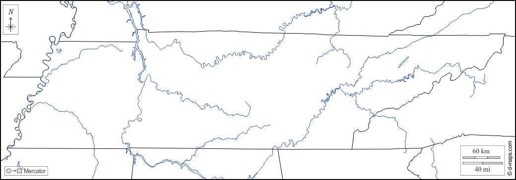 تينيسي : خريطة مجانية, خريطة خاليه من الفراغ, خريطة الخطوط العريضة, خريطة القاعدة الحرة
 : حدود, هيدروغرافيا, أبيض