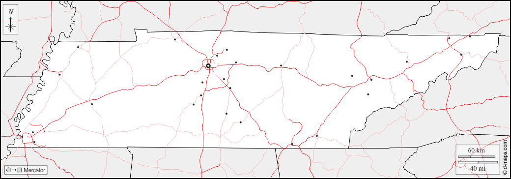 Tennessee : d-maps.com: mapa gratuito, mapa mudo gratuito, mapa en blanco gratuito, plantilla de mapa : fronteras, principales ciudades, carreteras