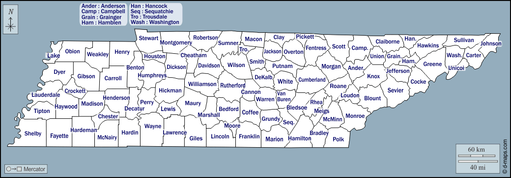 Tennessee : d-maps.com: mapa gratuito, mapa mudo gratuito, mapa en blanco gratuito, plantilla de mapa : contornos, nombres