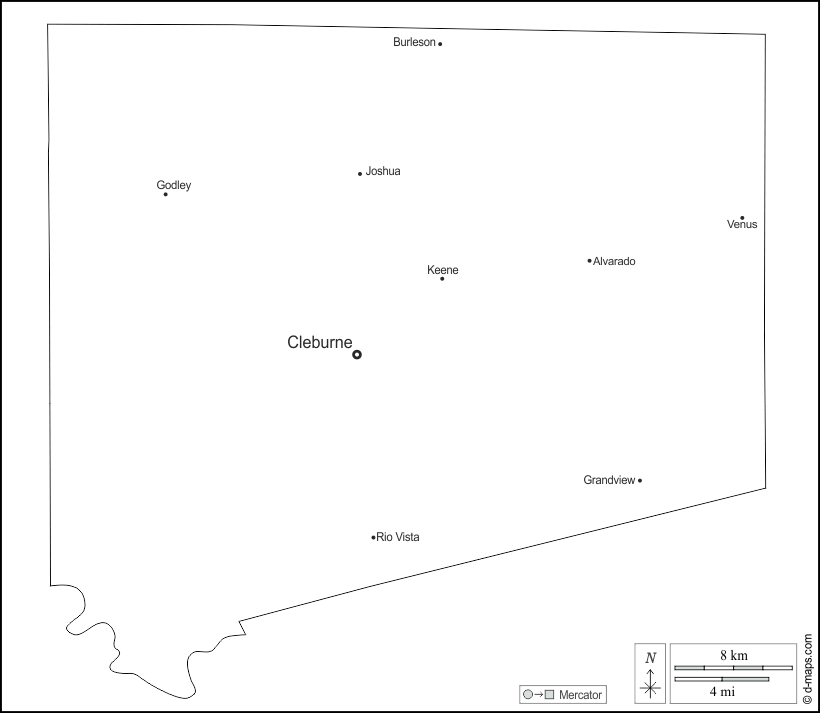 Contea di Johnson : d-maps.com: mappa gratuita, mappa muta gratuita, cartina muta gratuita : contorni, principali città, nomi, bianco