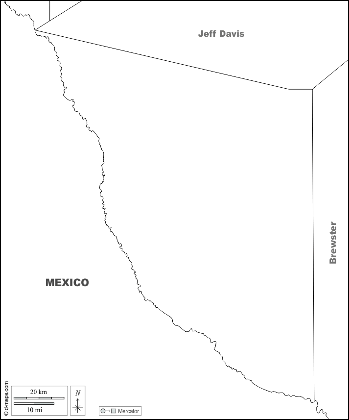 Contea di Presidio : d-maps.com: mappa gratuita, mappa muta gratuita, cartina muta gratuita : frontiere, nomi, bianco