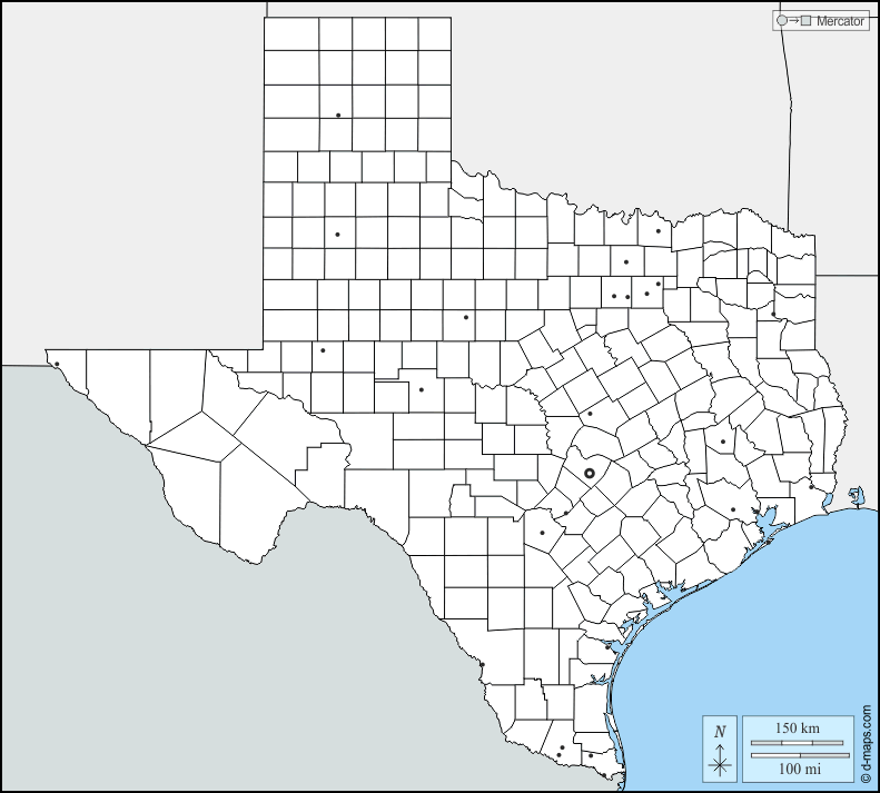 Texas : d-maps.com: Kostenlose Karten, kostenlose stumme Karte, kostenlose unausgefüllt Landkarte, kostenlose hochauflösende Umrisskarte : Grenzen, Landkreise, Wichtige Städte