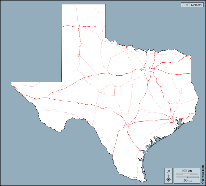 Texas : d-maps.com: Kostenlose Karten, kostenlose stumme Karte, kostenlose unausgefüllt Landkarte, kostenlose hochauflösende Umrisskarte : Umrisse, Straßen