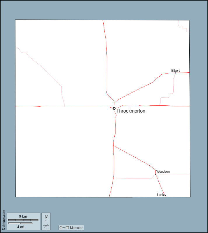 Contea di Throckmorton : d-maps.com: mappa gratuita, mappa muta gratuita, cartina muta gratuita : contorni, principali città, strade, nomi