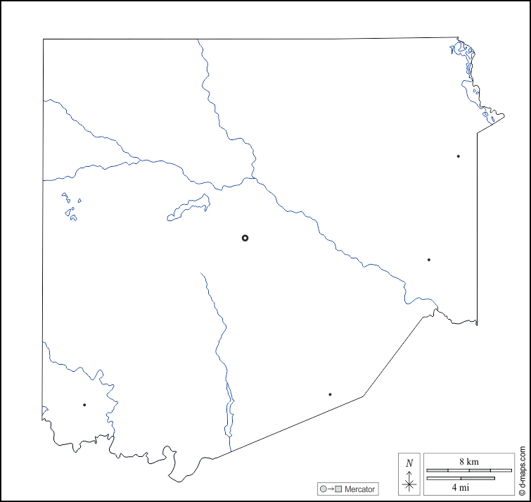 Contea di Upshur : d-maps.com: mappa gratuita, mappa muta gratuita, cartina muta gratuita : contorni, idrografia, principali città, bianco