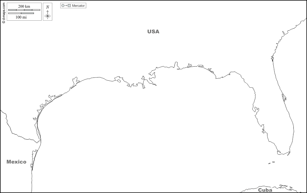 Gulf of Mexico : d-maps.com: free map, free blank map, free outline map, free base map : states, names, white