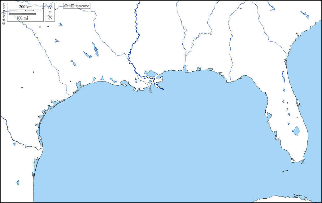 Golfo de México : d-maps.com: mapa gratuito, mapa mudo gratuito, mapa en blanco gratuito, plantilla de mapa : hidrografía, estados, principales ciudades