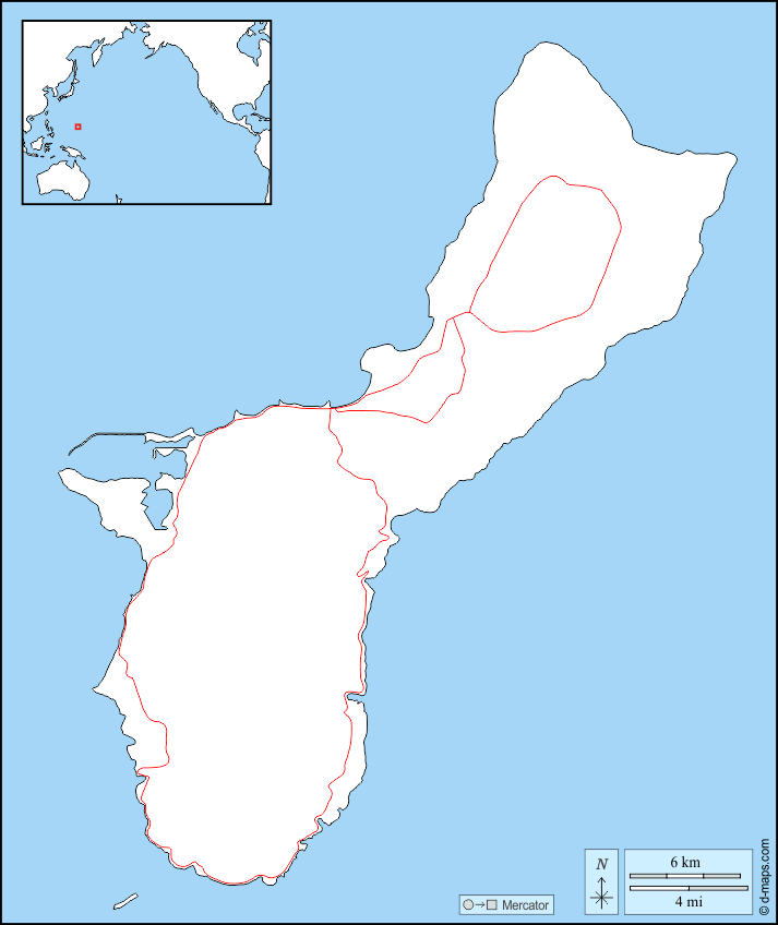 Guam : d-maps.com: free map, free blank map, free outline map, free base map : boundaries, roads
