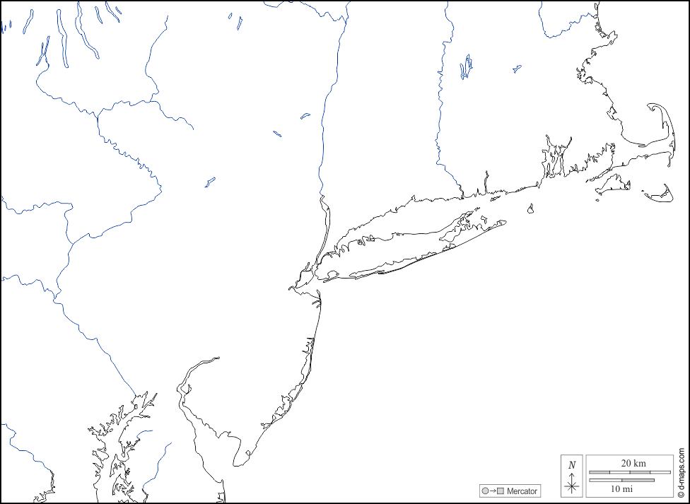 Megalopolis BosWash : d-maps.com: free map, free blank map, free outline map, free base map : coasts, hydrography, white