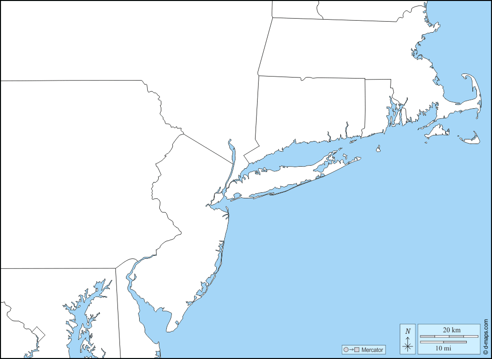 Megalopolis BosWash : d-maps.com: free map, free blank map, free outline map, free base map : coasts, states