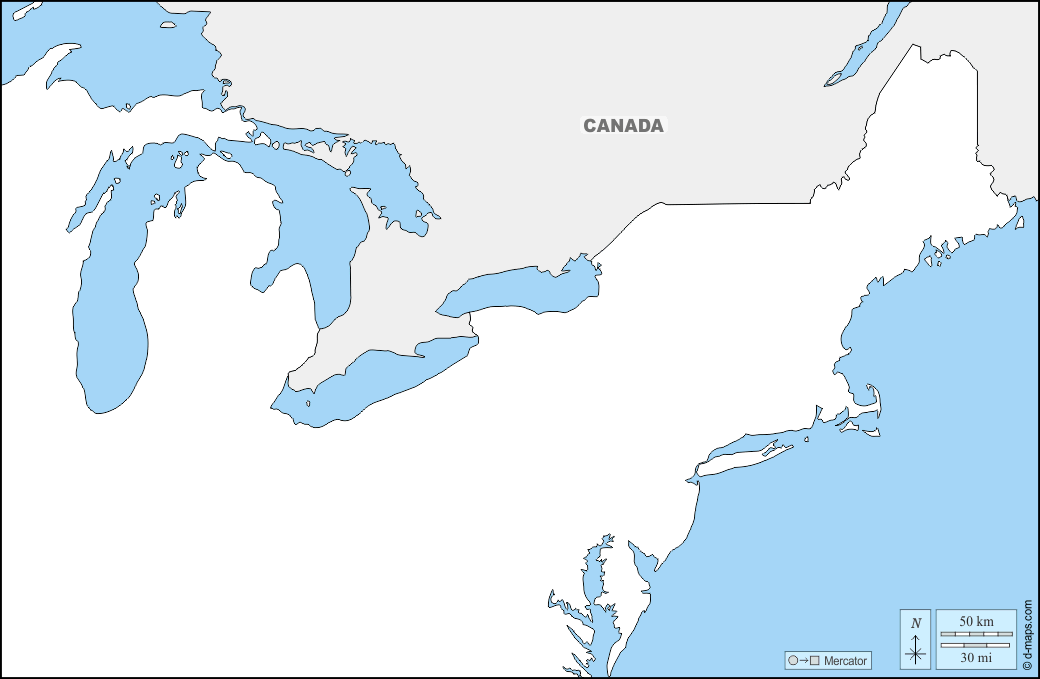 North East USA : d-maps.com: free map, free blank map, free outline map, free base map : boundaries, names