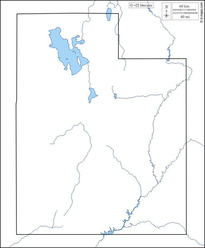 Utah : d-maps.com: Kostenlose Karten, kostenlose stumme Karte, kostenlose unausgefüllt Landkarte, kostenlose hochauflösende Umrisskarte : Grenzen, Hydrografie