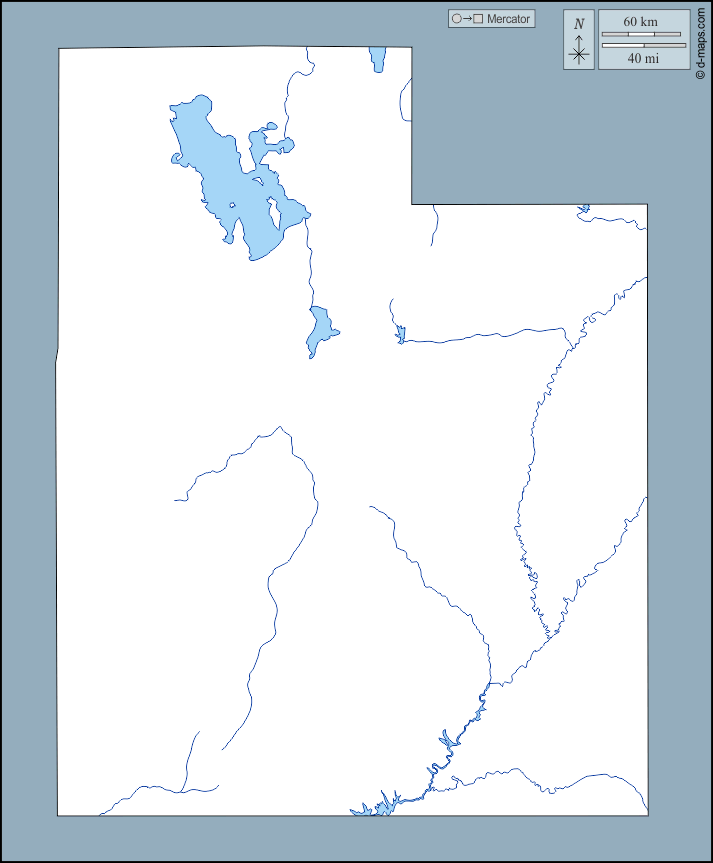 Utah : d-maps.com: Kostenlose Karten, kostenlose stumme Karte, kostenlose unausgefüllt Landkarte, kostenlose hochauflösende Umrisskarte : Umrisse, Hydrografie