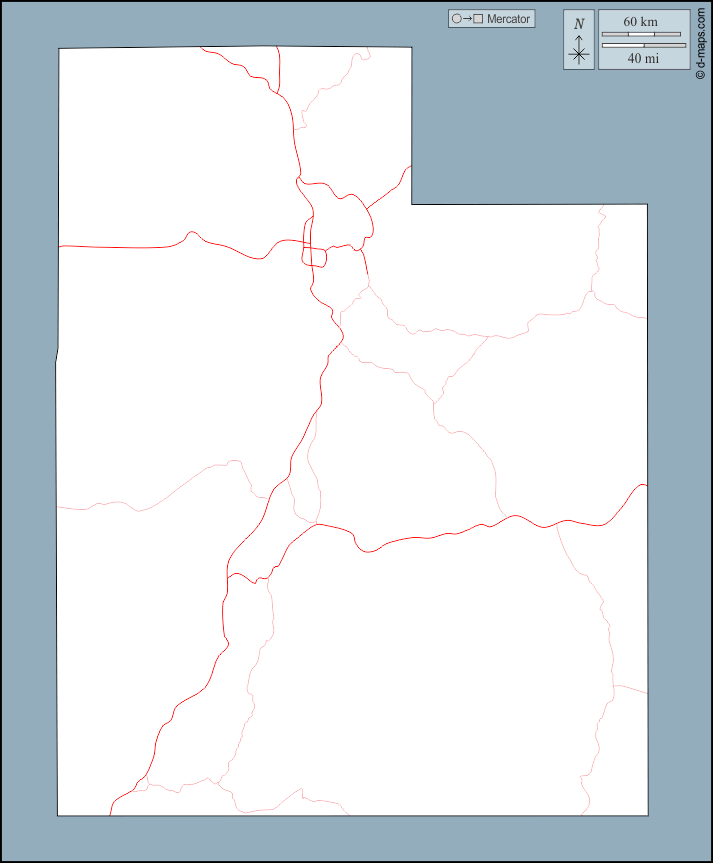 Utah : d-maps.com: free map, free blank map, free outline map, free base map : outline, roads
