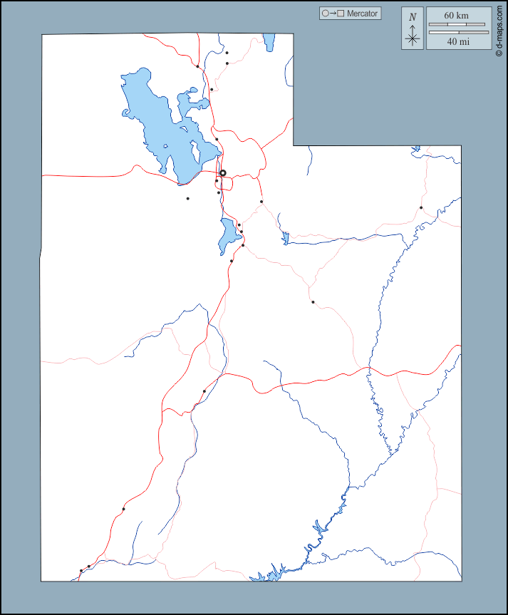 Utah : d-maps.com: Kostenlose Karten, kostenlose stumme Karte, kostenlose unausgefüllt Landkarte, kostenlose hochauflösende Umrisskarte : Umrisse, Hydrografie, Wichtige Städte, Straßen