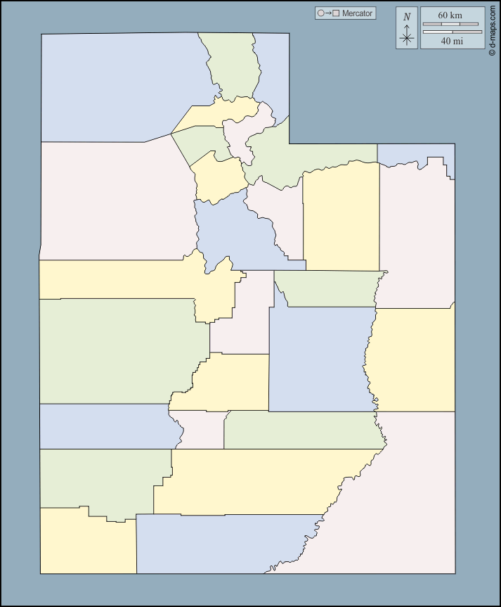 يوتا : خريطة مجانية, خريطة خاليه من الفراغ, خريطة الخطوط العريضة, خريطة القاعدة الحرة
 : الخطوط العريضة, المقاطعات, اللون