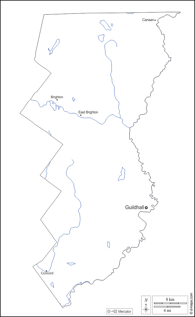 Contea di Essex : d-maps.com: mappa gratuita, mappa muta gratuita, cartina muta gratuita : contorni, idrografia, principali città, nomi, bianco
