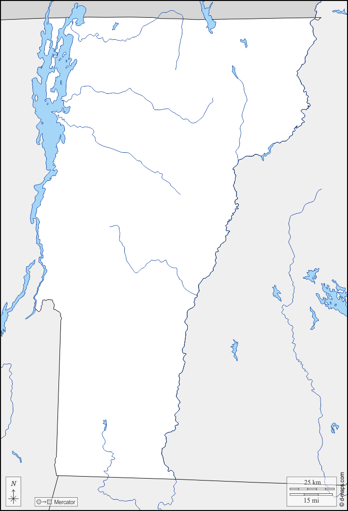 Vermont : d-maps.com: mapa gratuito, mapa mudo gratuito, mapa en blanco gratuito, plantilla de mapa : fronteras, hidrografía