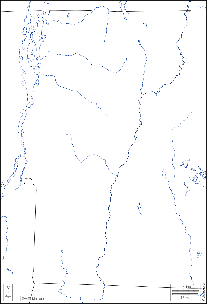 Vermont : d-maps.com: mapa gratuito, mapa mudo gratuito, mapa en blanco gratuito, plantilla de mapa : fronteras, hidrografía, blanco