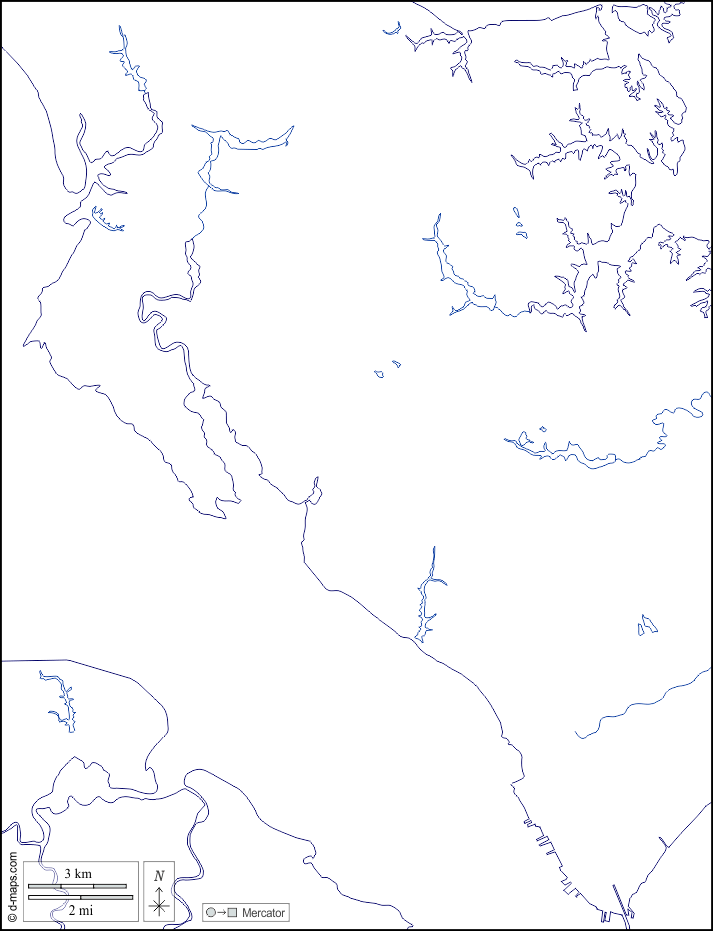 Newport News : d-maps.com: mappa gratuita, mappa muta gratuita, cartina muta gratuita : litorali, idrografia, bianco
