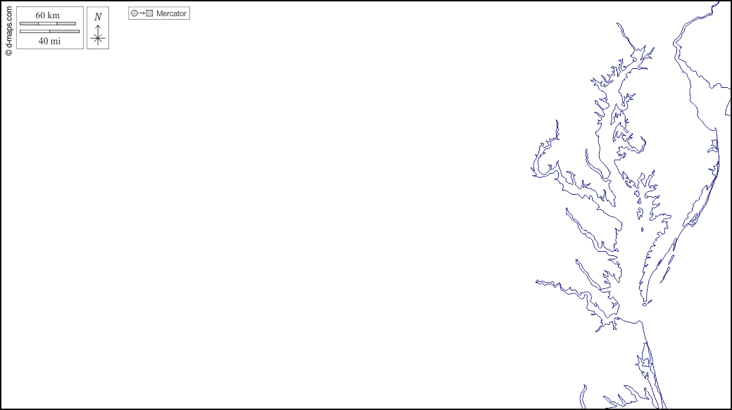 Virginia : d-maps.com: Kostenlose Karten, kostenlose stumme Karte, kostenlose unausgefüllt Landkarte, kostenlose hochauflösende Umrisskarte : Küsten, weiß