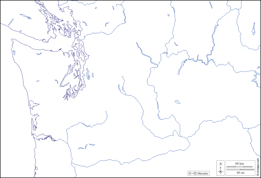 Washington : d-maps.com: free map, free blank map, free outline map, free base map : coasts, hydrography, white