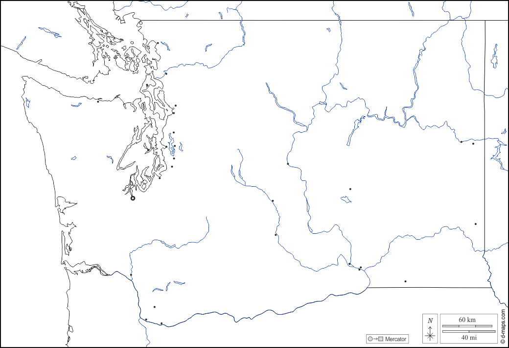 واشنطن : خريطة مجانية, خريطة خاليه من الفراغ, خريطة الخطوط العريضة, خريطة القاعدة الحرة
 : حدود, هيدروغرافيا, المدن الرئيسية, أبيض