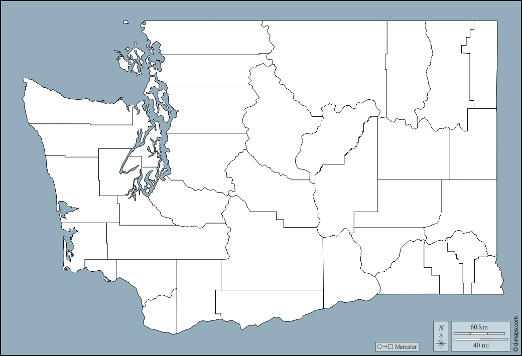 Washington : d-maps.com: Kostenlose Karten, kostenlose stumme Karte, kostenlose unausgefüllt Landkarte, kostenlose hochauflösende Umrisskarte : Umrisse, Landkreise