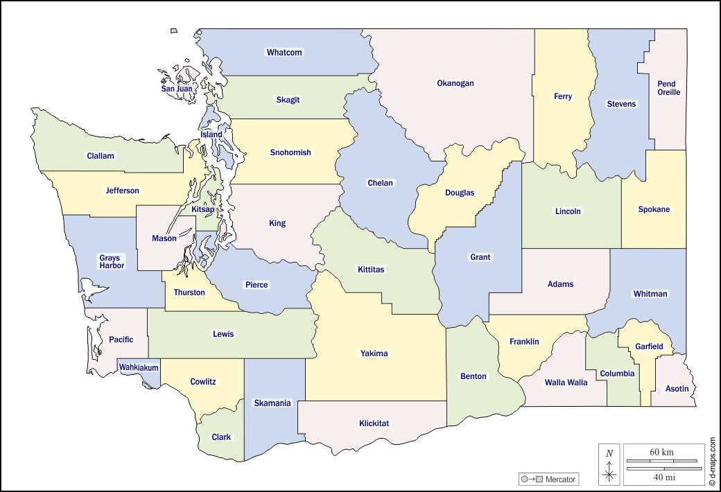 Washington : d-maps.com: Kostenlose Karten, kostenlose stumme Karte, kostenlose unausgefüllt Landkarte, kostenlose hochauflösende Umrisskarte : Umrisse, Landkreise, Namen, Farbe, weiß