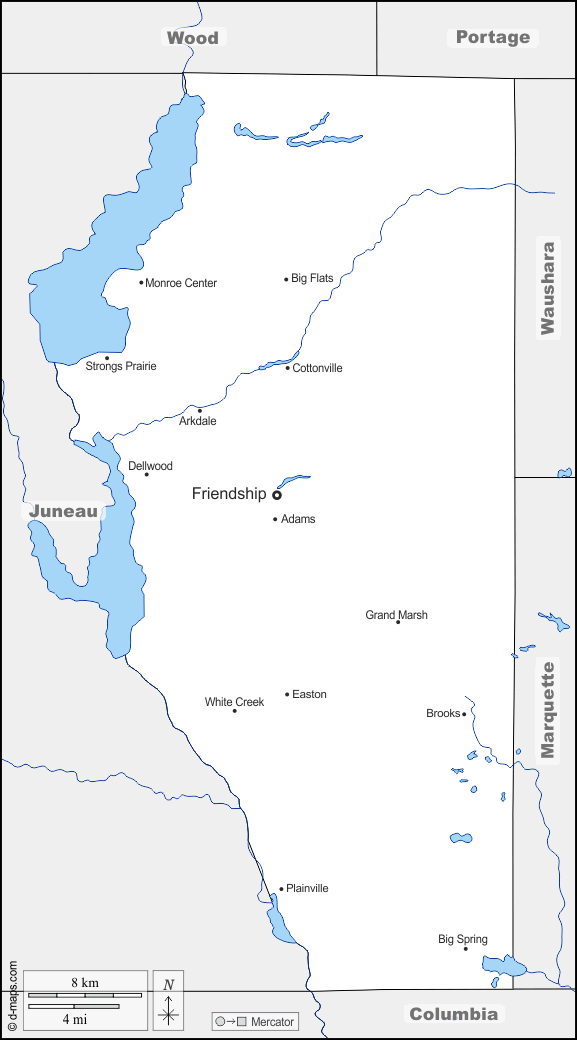 Contea di Adams : d-maps.com: mappa gratuita, mappa muta gratuita, cartina muta gratuita : frontiere, idrografia, principali città, nomi