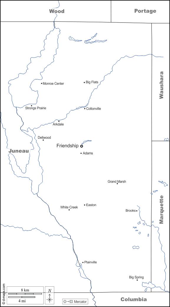 Contea di Adams : d-maps.com: mappa gratuita, mappa muta gratuita, cartina muta gratuita : frontiere, idrografia, principali città, nomi, bianco