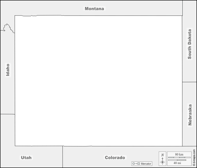 وايومنغ : خريطة مجانية, خريطة خاليه من الفراغ, خريطة الخطوط العريضة, خريطة القاعدة الحرة
 : حدود, أسماء