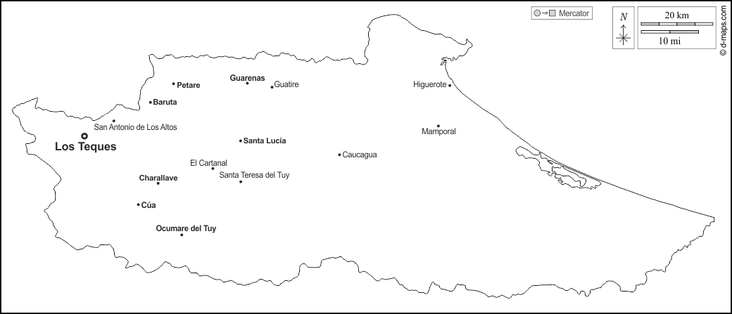 Miranda : d-maps.com: Kostenlose Karten, kostenlose stumme Karte, kostenlose unausgefüllt Landkarte, kostenlose hochauflösende Umrisskarte : Umrisse, Wichtige Städte, Namen, weiß