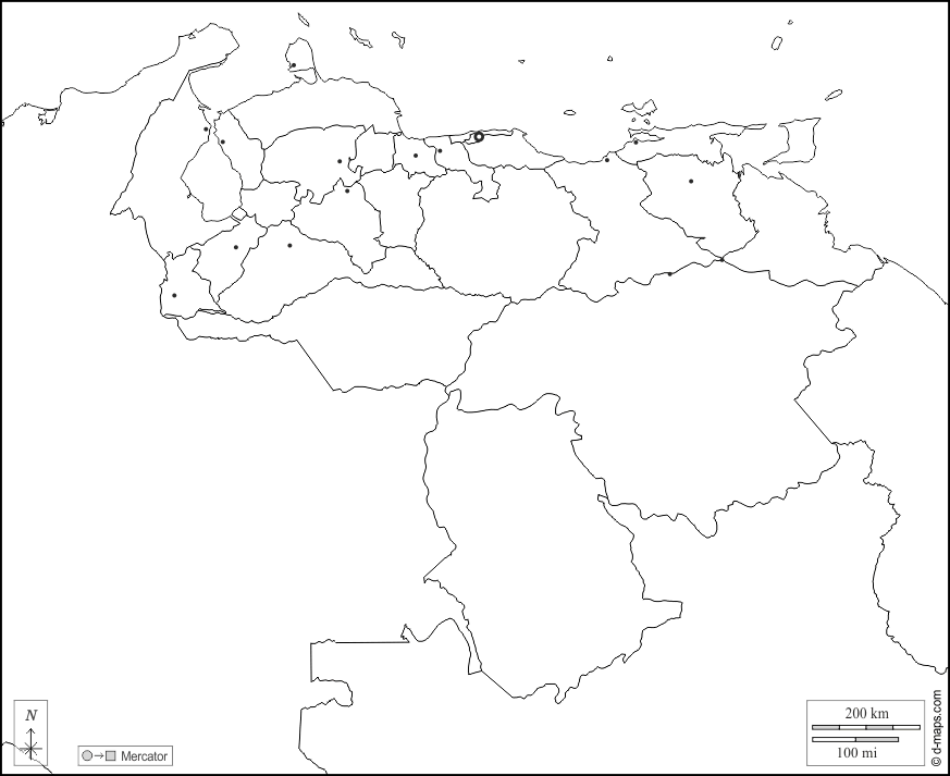 Venezuela : d-maps.com: mappa gratuita, mappa muta gratuita, cartina muta gratuita : frontiere, stati, principali città, bianco
