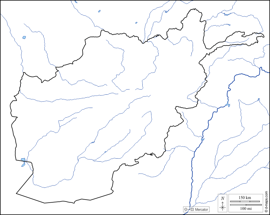 Afganistán : d-maps.com: mapa gratuito, mapa mudo gratuito, mapa en blanco gratuito, plantilla de mapa : costas, límites, hidrografía