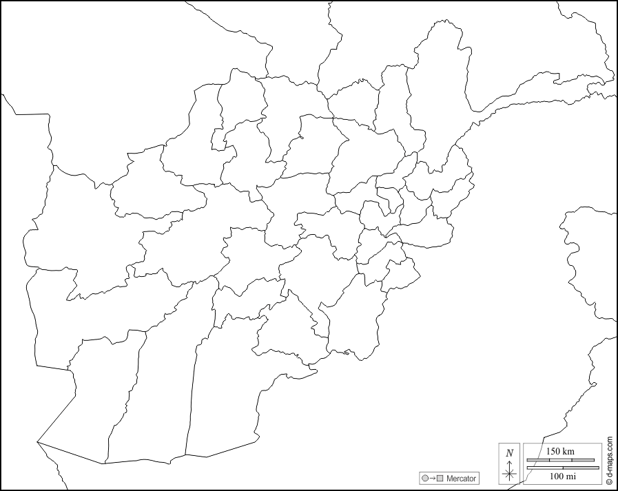 Afghanistan : d-maps.com: Kostenlose Karten, kostenlose stumme Karte, kostenlose unausgefüllt Landkarte, kostenlose hochauflösende Umrisskarte : Grenzen, Provinzen, weiß