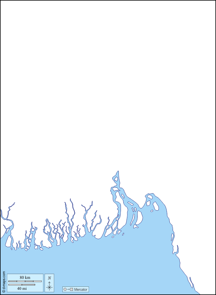 Bangladesch : d-maps.com: Kostenlose Karten, kostenlose stumme Karte, kostenlose unausgefüllt Landkarte, kostenlose hochauflösende Umrisskarte : Küsten, weiß