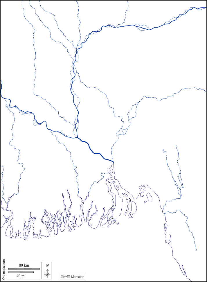 Bangladesch : d-maps.com: Kostenlose Karten, kostenlose stumme Karte, kostenlose unausgefüllt Landkarte, kostenlose hochauflösende Umrisskarte : Küsten, Hydrografie