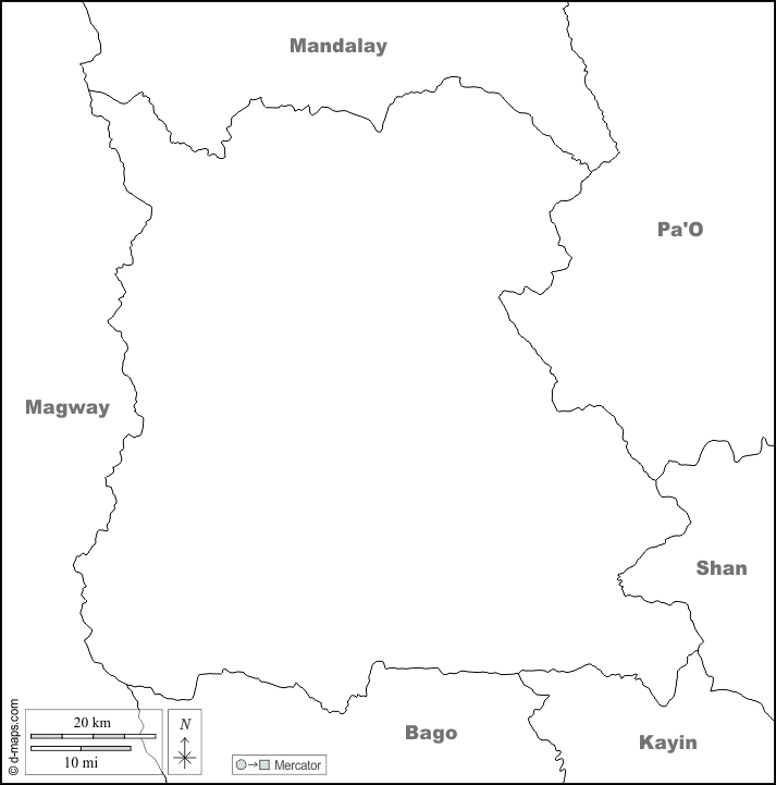 Naypyidaw Union Territory : d-maps.com: free map, free blank map, free outline map, free base map : boundaries, names, white