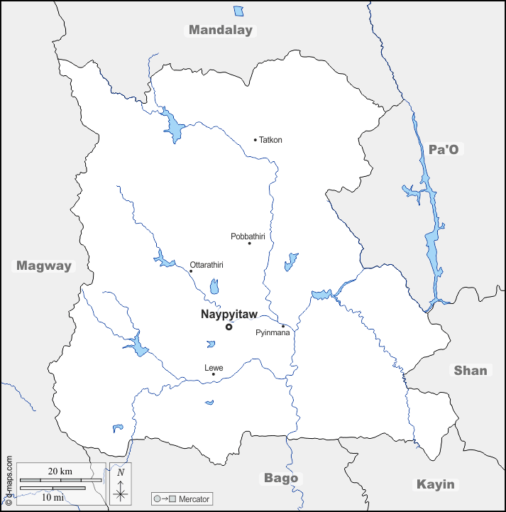 Naypyidaw Union Territory : d-maps.com: free map, free blank map, free outline map, free base map : boundaries, hydrography, main cities, names