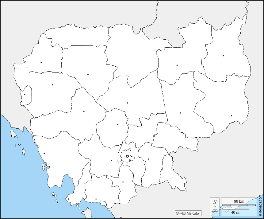 Камбоджа : d-maps.com: Бесплатная карта, бесплатная карта, свободная карта, Бесплатная базовая карта
 : границы, провинциях, Главные города