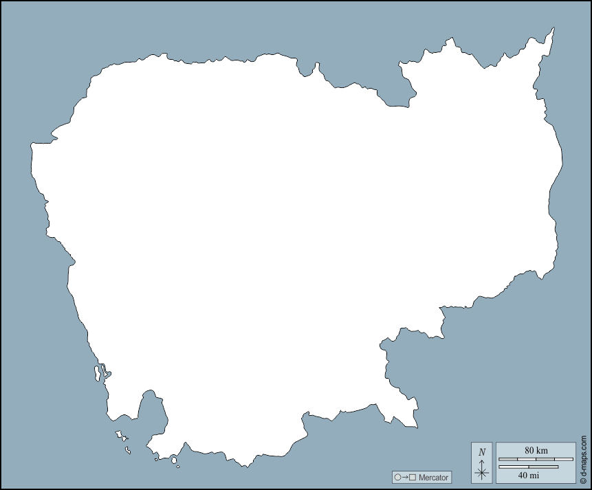 Камбоджа : d-maps.com: Бесплатная карта, бесплатная карта, свободная карта, Бесплатная базовая карта
 : контур