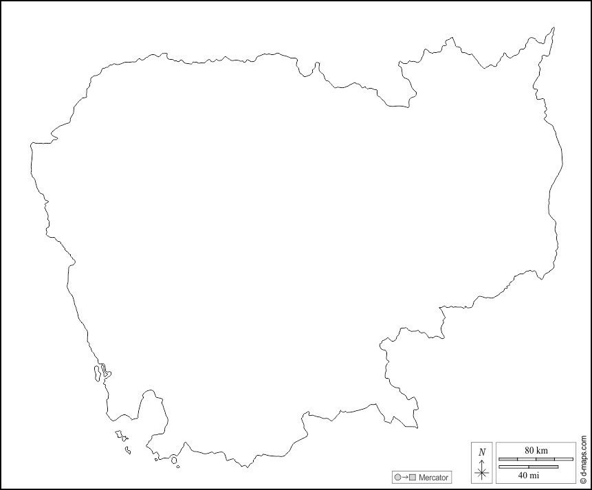 Камбоджа : d-maps.com: Бесплатная карта, бесплатная карта, свободная карта, Бесплатная базовая карта
 : контур, Белый