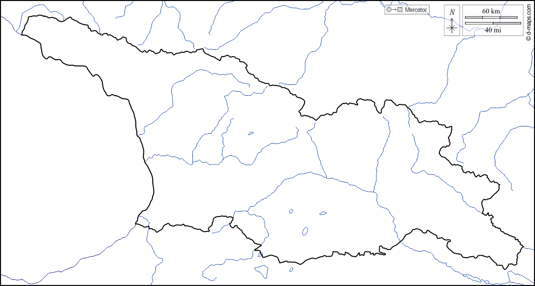 Georgien : d-maps.com: Kostenlose Karten, kostenlose stumme Karte, kostenlose unausgefüllt Landkarte, kostenlose hochauflösende Umrisskarte : Küsten, Grenzen, Hydrografie, weiß