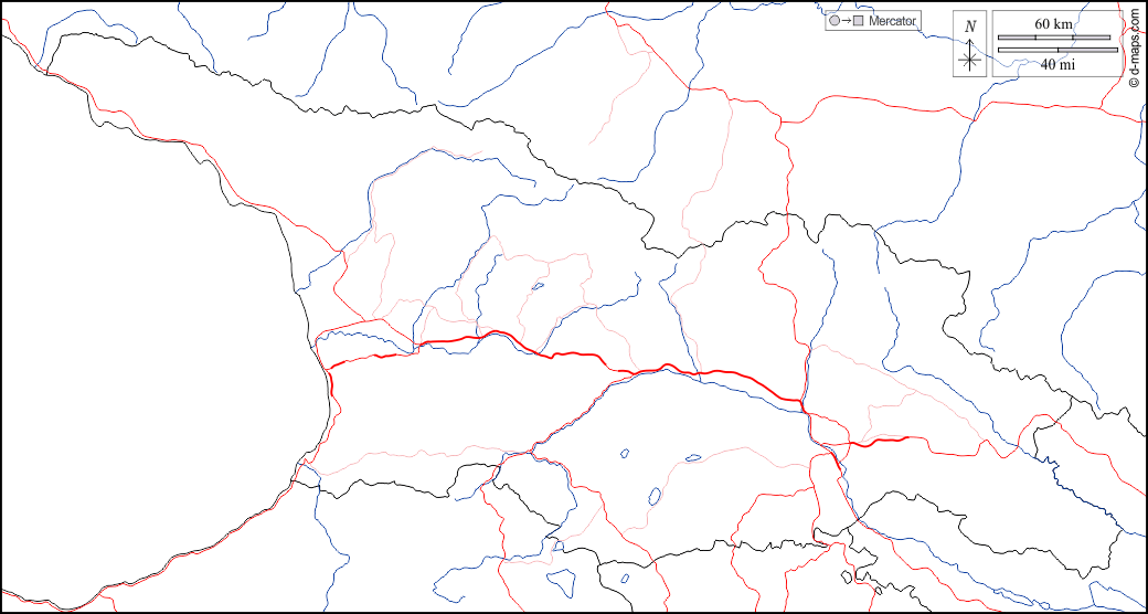 喬治亞州 : d-maps.com: 免费地图, 免费的空白地图, 免费的轮廓地图, 免费基地地图 : 边界, 水文学, 道路, 白