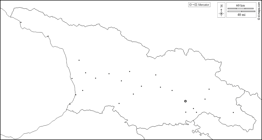 Geórgia : d-maps.com: mapa livre, mapa em branco livre, mapa livre do esboço, mapa básico livre
 : fronteiras, principais cidades, branco