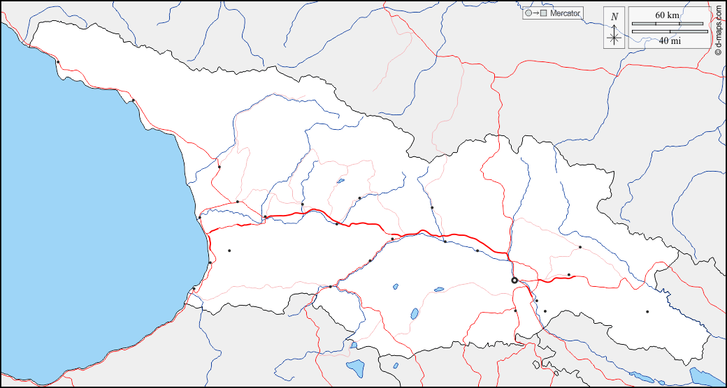 Geórgia : d-maps.com: mapa livre, mapa em branco livre, mapa livre do esboço, mapa básico livre
 : fronteiras, hidrografia, principais cidades, estradas