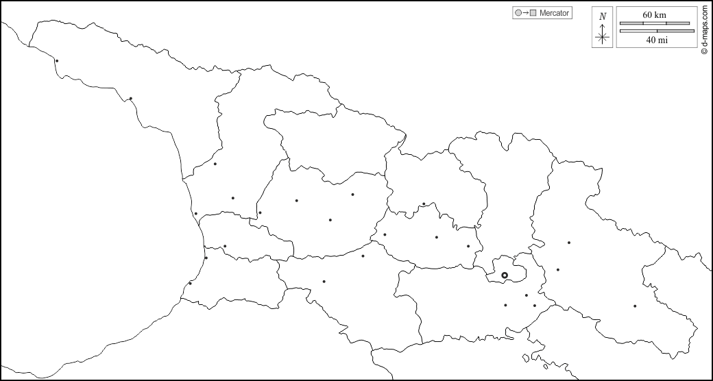 Georgia : d-maps.com: free map, free blank map, free outline map, free base map : boundaries, regions, main cities, white